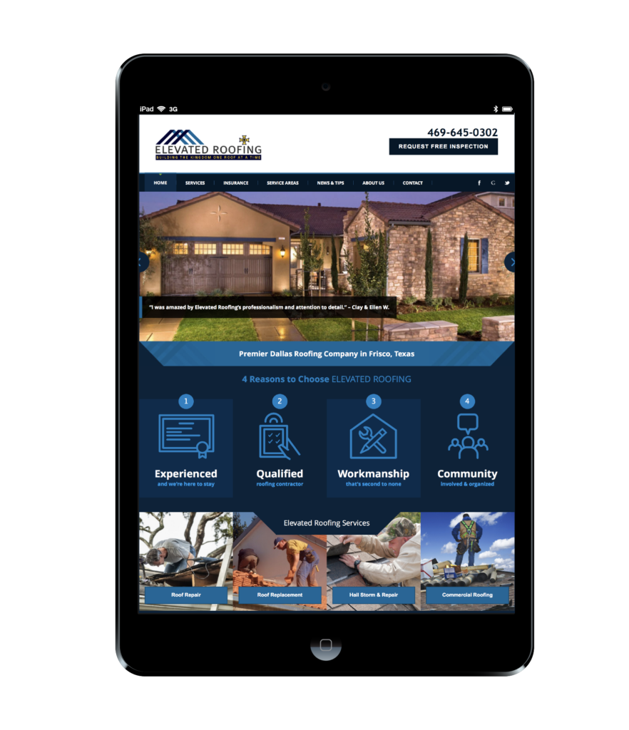 Elevated Roofing Website Design black ipad